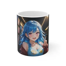 Cute Waifu Anime Mug, Blue Hair Anime Girl, Kawaii Otaku Gift  11oz