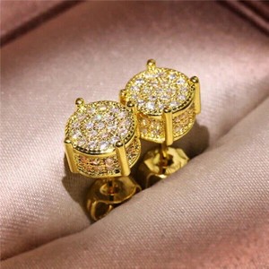 Authentic MEN WOMEN 925 STERLING SILVER ICY BLING CZ 3D GOLD PLATED 6MM STUD EARRING*GE218