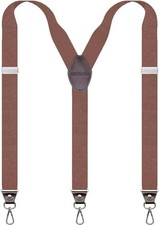 Hook Suspenders for Men Swivel Hooks Adjustable Elastic Retro One Size Coffee 1
