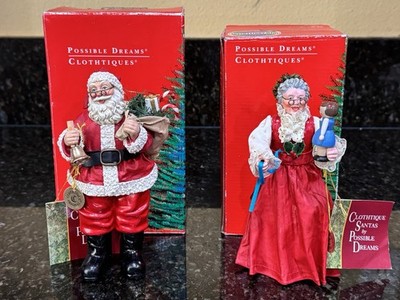 Vintage 1993 Clothtiques Mr & Mrs Claus Ornaments By Possible Dreams In Box