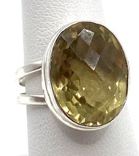 Sterling Silver / 925 Oval Citrine Cocktail Ring Size 7