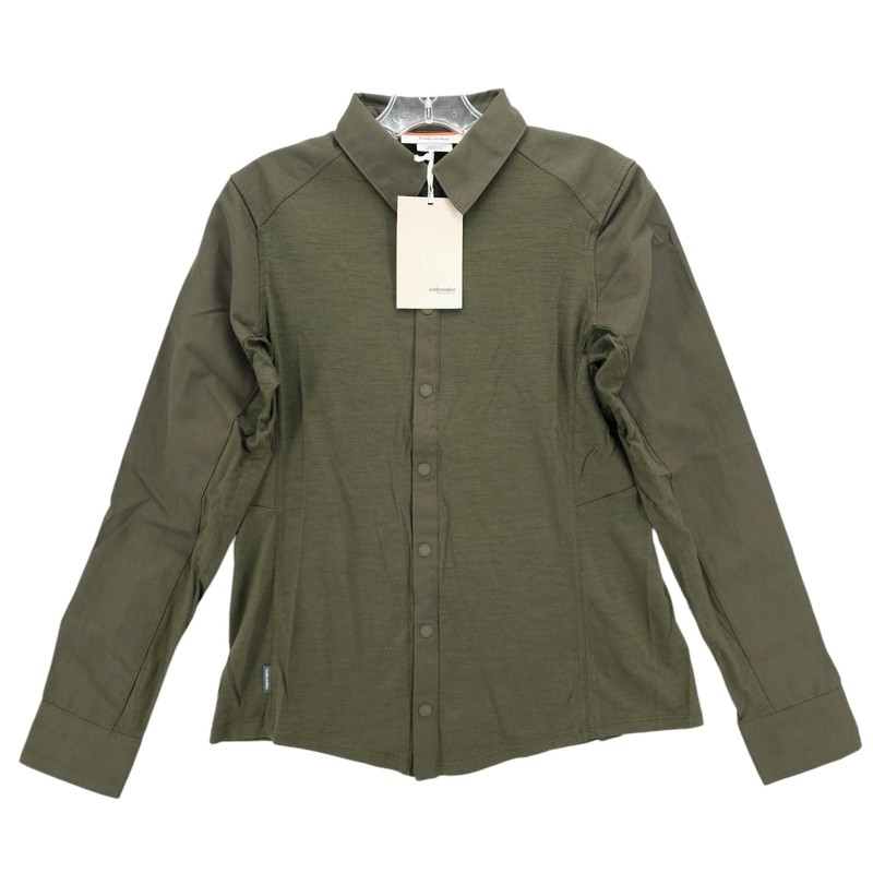 NWT ICEBREAKER Women Hike LS Top Loden Green Snap Button 150 Merino Wool SMALL