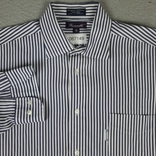 Faconnable Shirt Mens Size 16 Blue Striped Dress Button Up Long Sleeve