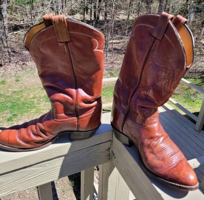 Vintage Tony Lama Western Cowboy Boots Style 5084 Brown Cognac