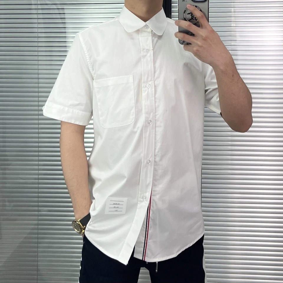 Thom Browne Men's Spring Simple Casual Buckle Short Sleeve Shirt - Image 4 of 4