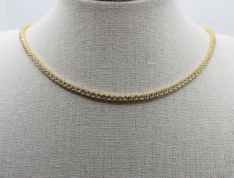 COLLANA TENNIS ARGENTO DORATO MM 2 CM 40-45 INCASTRI 4 GRIFFE EXPLOIT - Immagine 4 di 4