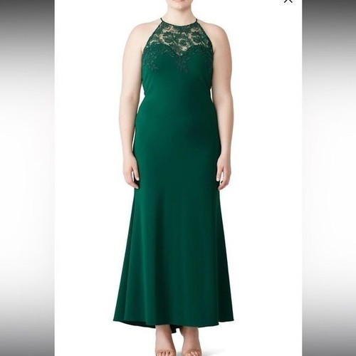 Badgley mischka / emerald green lace Tyler maxi dress halter neck gown long 12 - Picture 2 of 6