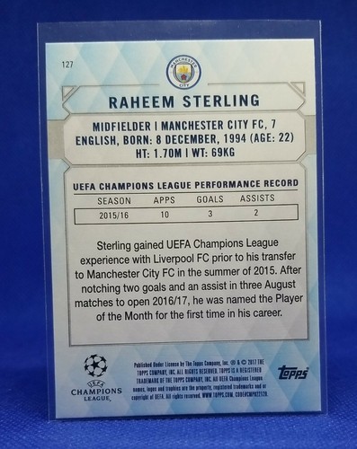 Topps UEFA Champions League 2017 escaparate al por menor naranja Raheem libra esterlina #127 - Imagen 5 de 5