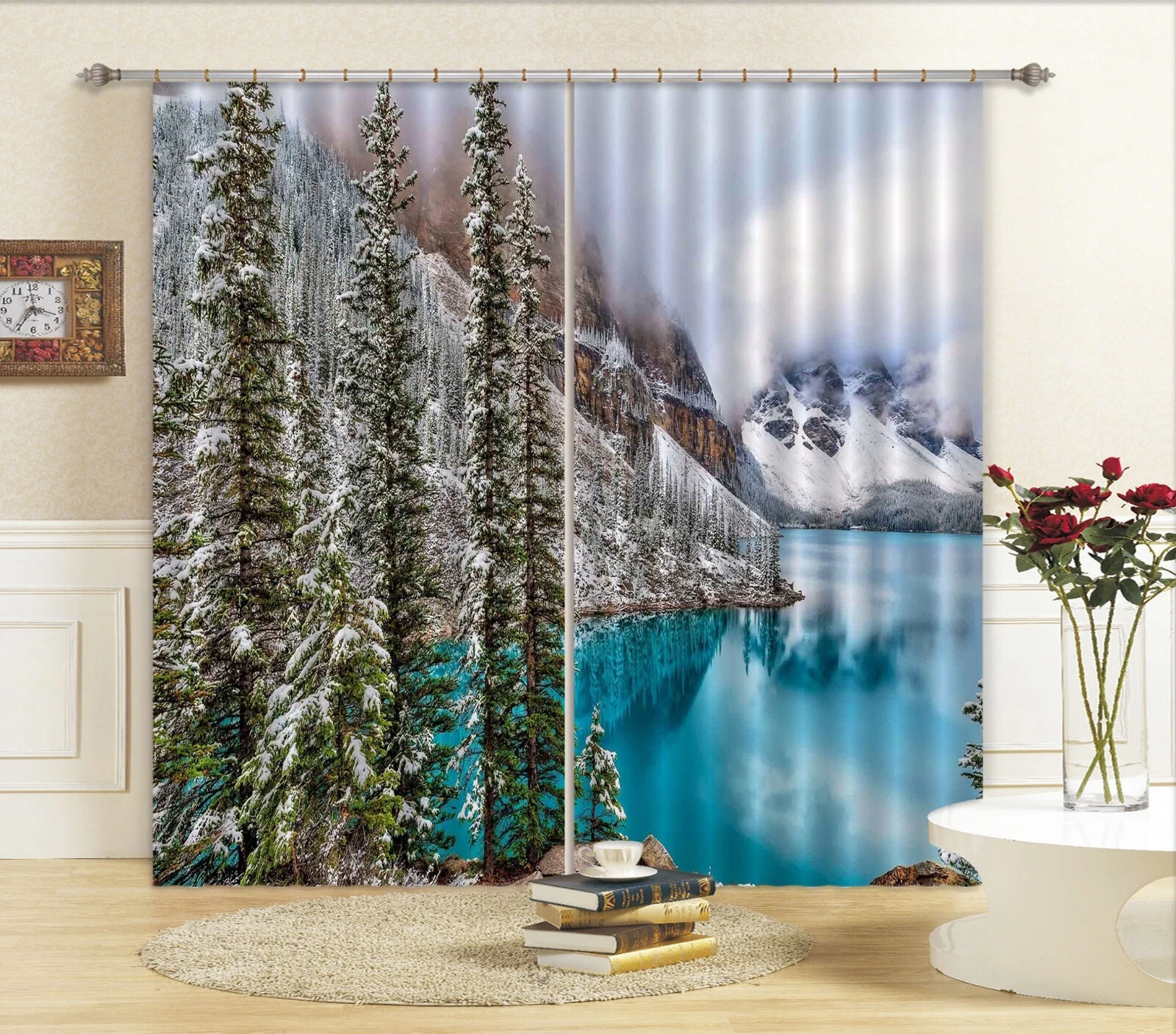 3D Snow Tree Lake ZHUB227 Photo Curtain Window Blockout Fabric Amy 2023