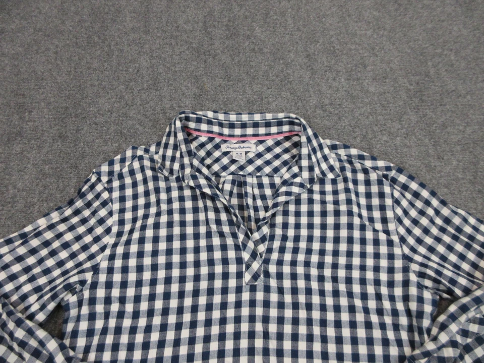 Camisa Tommy Bahama Mujer Mediana Azul Cuadros Cuello en V Pullover Algodón Damas Top Foto 2 de 4