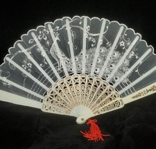 Chinese Classical Fan White Peacock Lace Souvenir Dance Wedding Party Boudoir