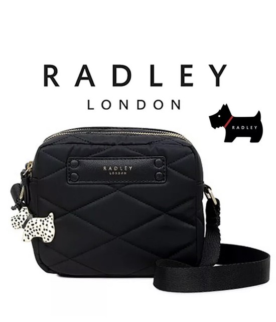 Radley London Charleston Quilt Double Zip Top Crossbody Bag Black
