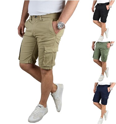 Denim Bermuda Uomo Cargo Pantaloni Corti Con Tasche Laterali Pantaloncini ESTATE - Foto 5