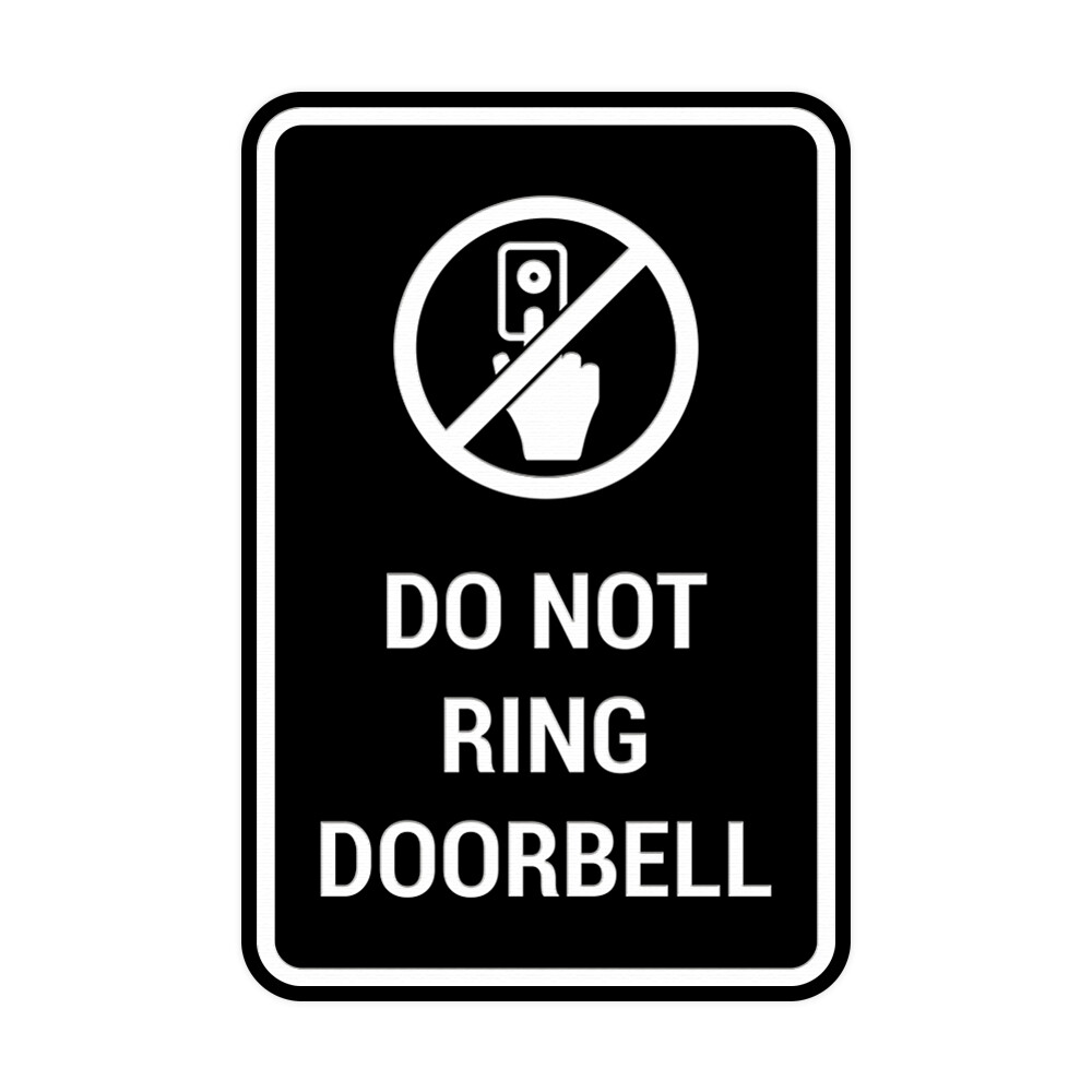 Portrait Round Do Not Ring Doorbell Sign (Black) - Small 4