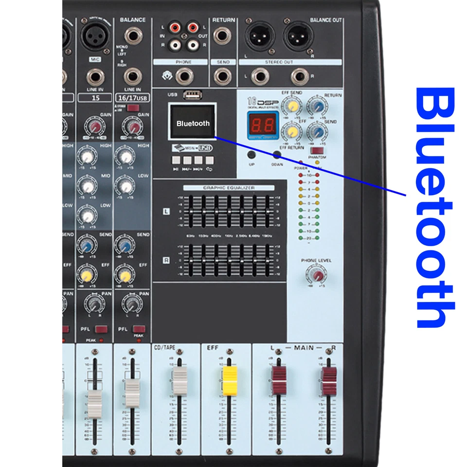 Professional 12 Channels Bluetooth Line Live Mixing Studio Audio Sound Mixer USB - Image 4 of 4