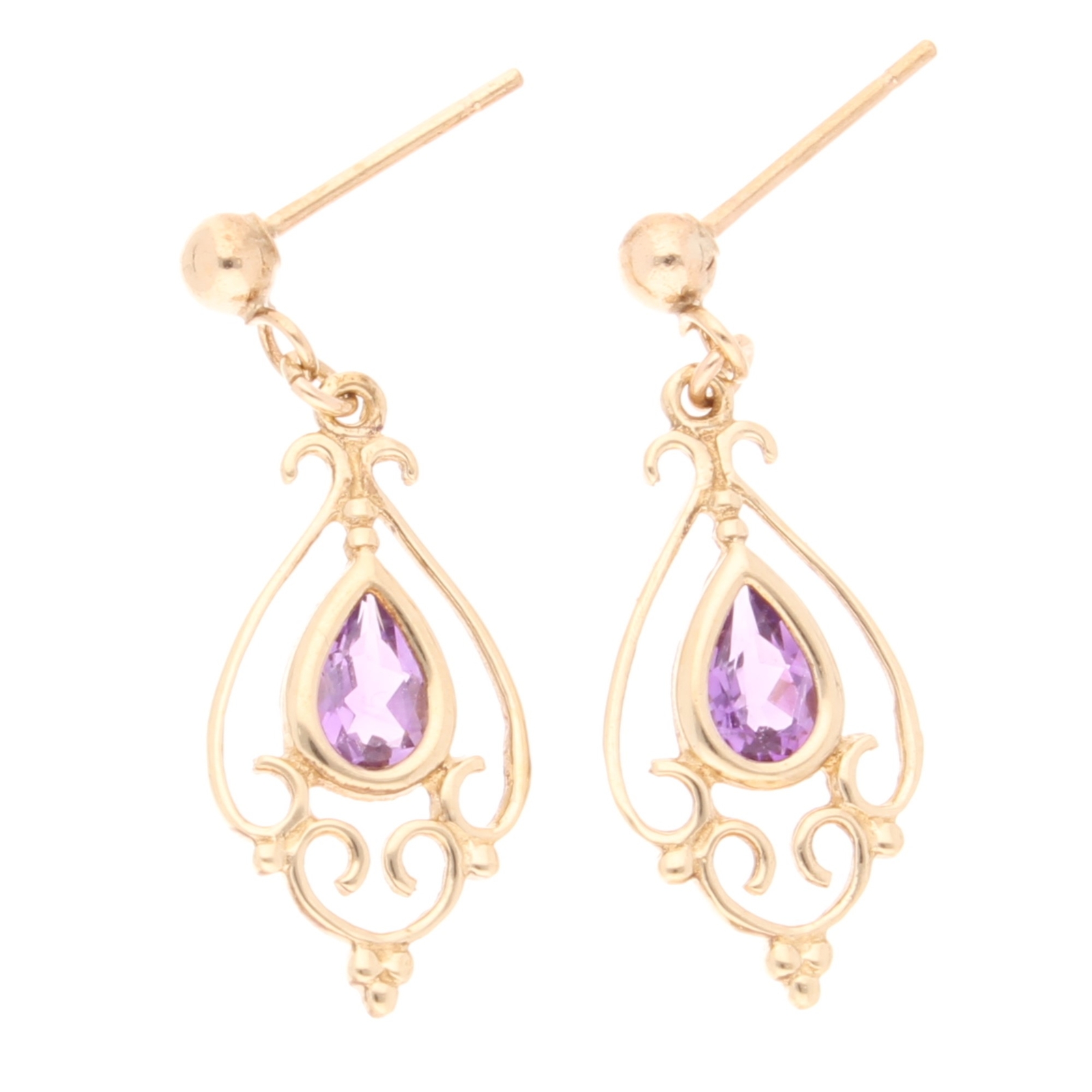 9Carat Yellow Gold Amethyst Stud Drop Earrings (9.5x25mm)