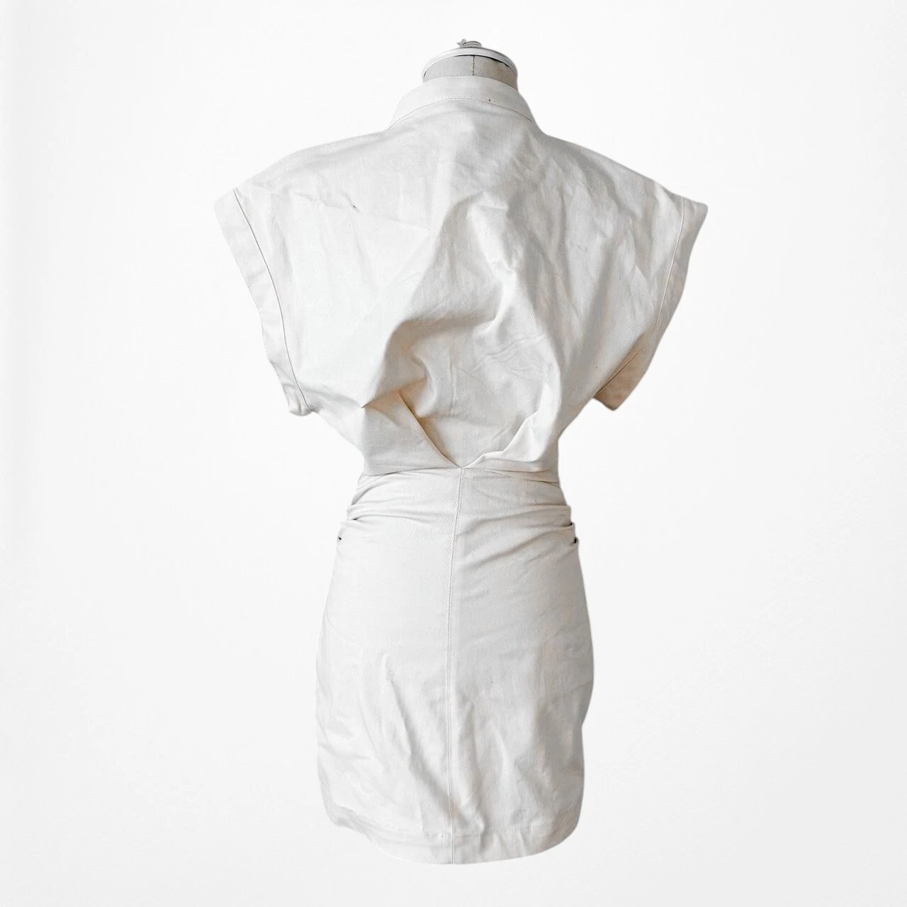 OFF WHITE Vestito Mini Camicia Zara Off White Panna Manica Corta Bottoni Bodycon Taglia XS