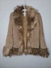 Charlotte Russe Small Faux Fur Brown Genuine Leather Coat Jacket