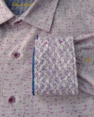 ROBERT GRAHAM Men's XL Shirt Purple Contrast Cuffs Textured Long Sleeve Collar