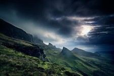 Landscape scotland clouds hills sea green grass nature Custom Gaming Mat Desk