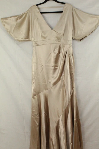 Women's Dress Size 10 SHEIN Satin Kimono Sleeve Maxi w/Belt Oyster NWT