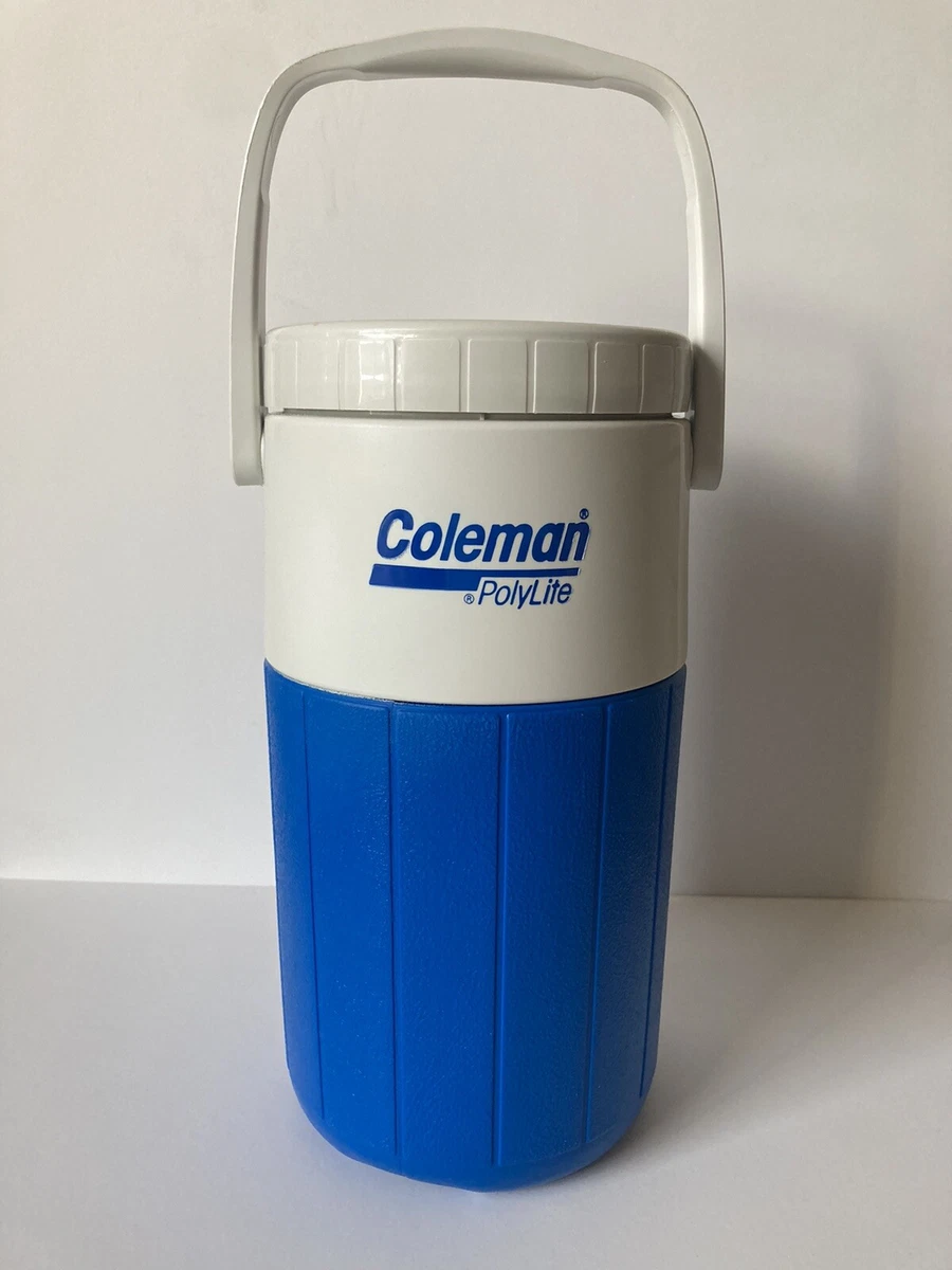 Coleman Polylite Beverage Cooler Thermos White/Blue USA Made Vintage