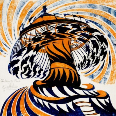 Merry-Go-Round Cyril Power 1932   Grosvenor School Futurist Linocut Exhilerating