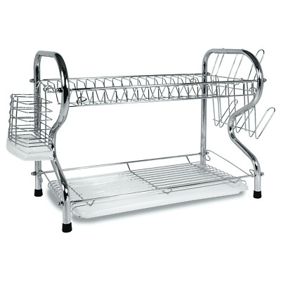 Better Chef 22'' 2-Level Chrome-Plated R-Shaped Dish Rack Silver