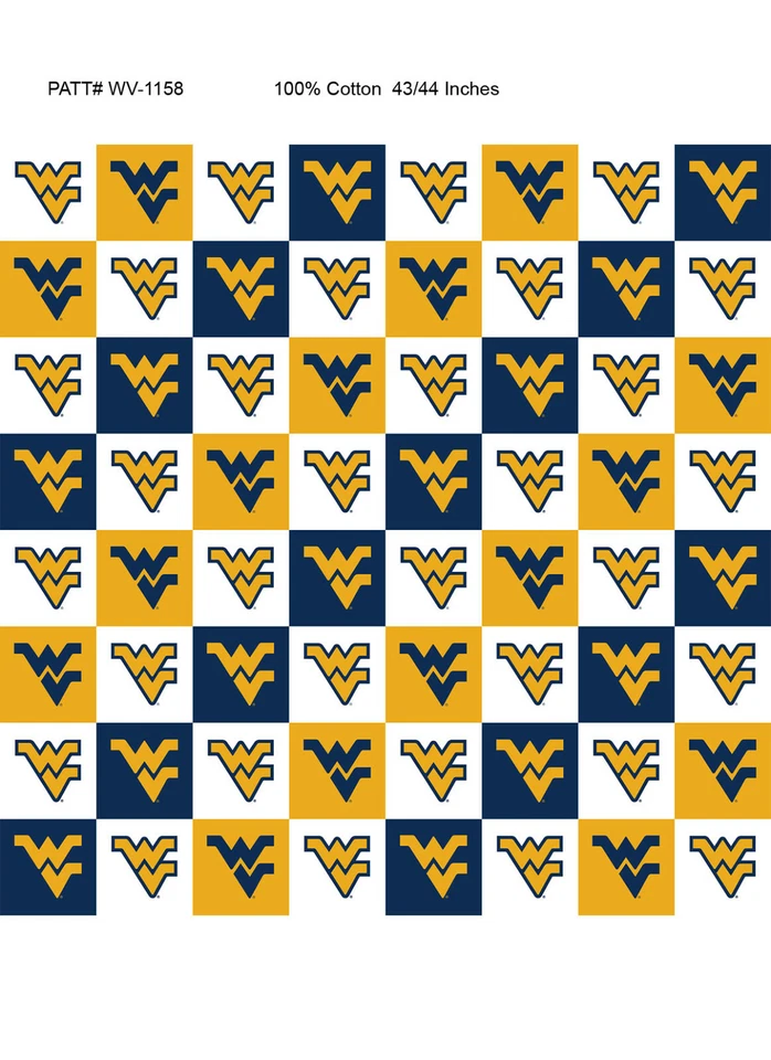 SYKEL West Virginia Mountaineers WVU Cotton Fabric Collegiate Check Design-By the Yard
