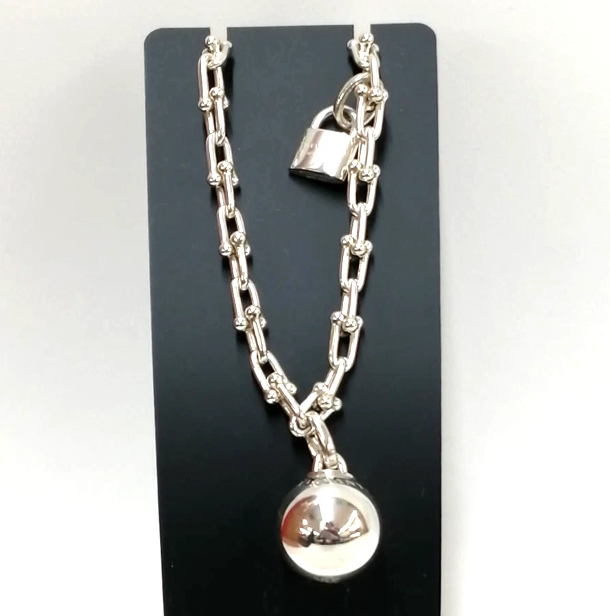 Tiffany & Co Hardwear Small Link Wrap Lock & Ball Charm Bracelet Sterling Silver - Image 2 of 4