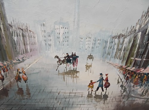 FIGURINA ASTRATTA VINTAGE PAESAGGIO URBANO PARIGINO OLIO SU TELA FIRMATA - Foto 6 di 10