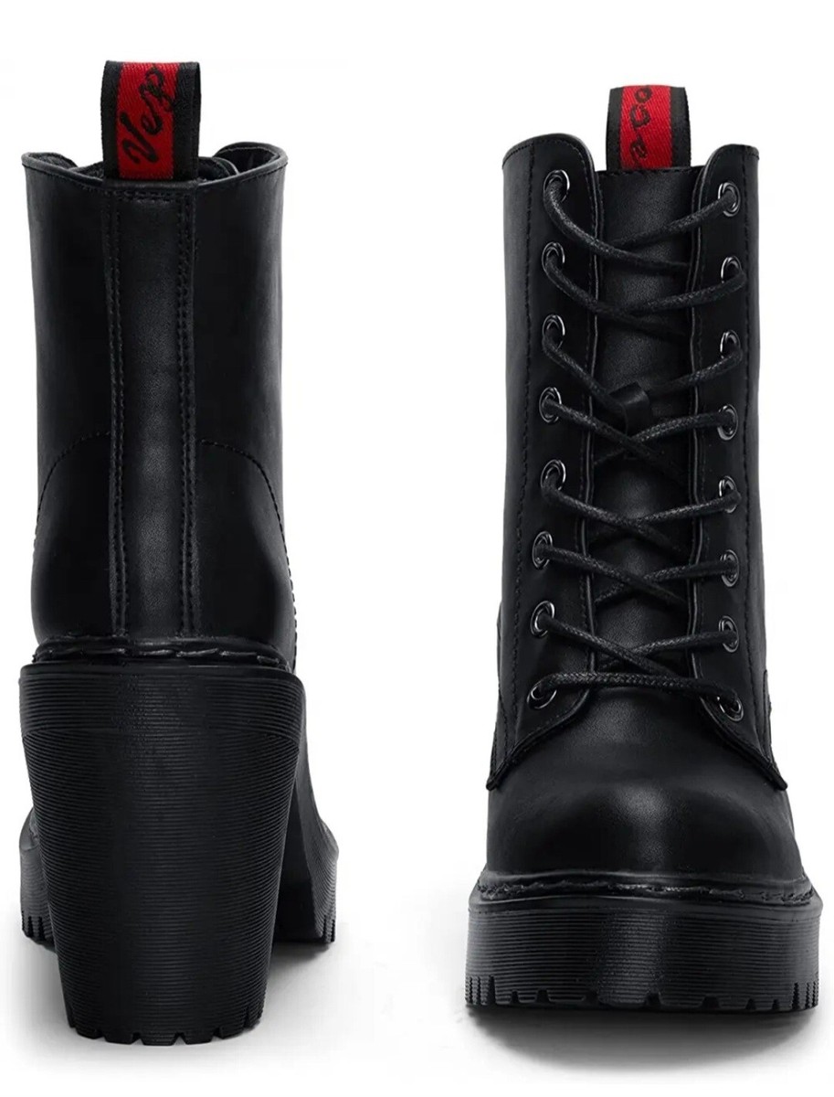 Vepose Women's Combat Ankle Boots - Chelsea Lace-up & Zip Moto Booties (Black, Size 8) - View #3