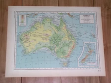 1943 VINTAGE WWII PHYSICAL MAP OF AUSTRALIA VERSO MAP OF SOUTH AMERICA ANDES