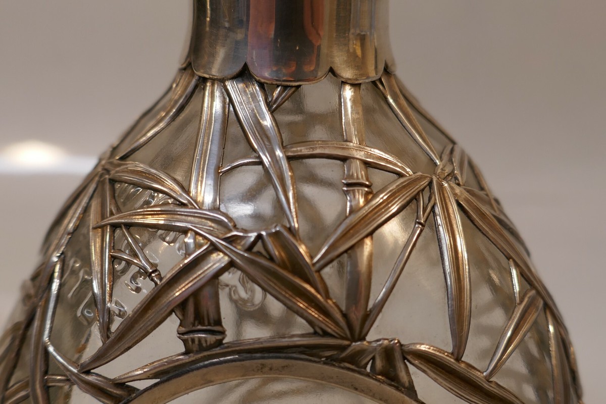 Antique Japanese 950 Silver Overlay Decanter With Stopper - Bamboo