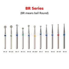 Fresas de diamante dentales FG Ball Round BR para pieza de mano High Speed Burs