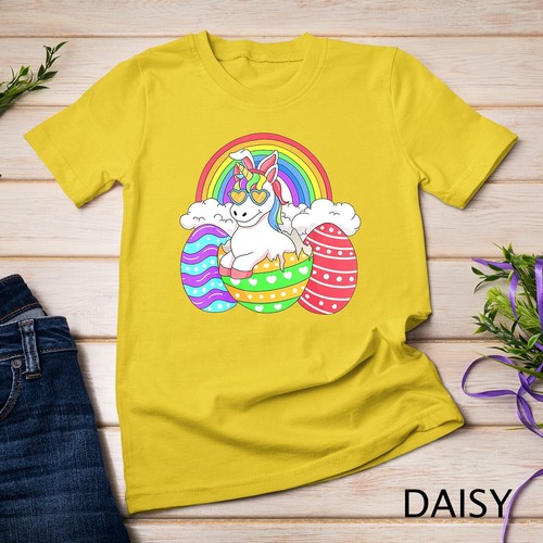 Easter Unicorn Shirt With Eggs Happy Easter Boys Girls Kids Unisex T-shirt - Picture 3 of 15