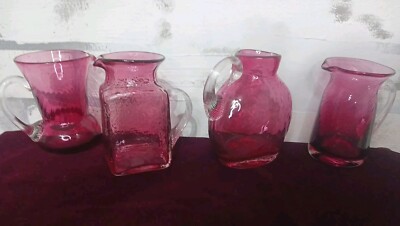  Cranberry Pilgrim Glass Lot Of 4  Creamers Collectible Gifts