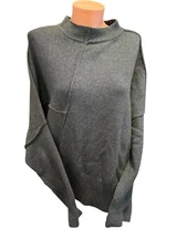Grade & Gather Linen Blend Sweater Asymmetrical Women’s L Olive Knit Mock Neck
