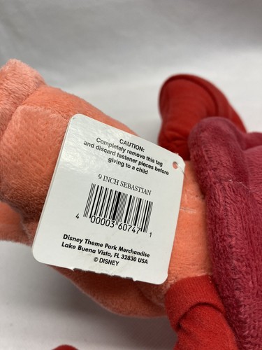Disney Parks Little Mermaid Sebastian Plush 9" Stuffed Red Crab Ariel NWT - Picture 6 of 8