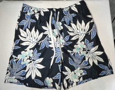 Merona men blue L swim suit trunks shorts floral tropical mesh lined elastic