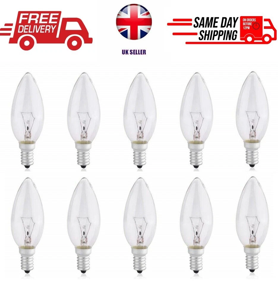 E14 B22 Candle Light Bulbs 40W 60W Clear Dimmable 10 PACK SES Bayonet UK SELLER