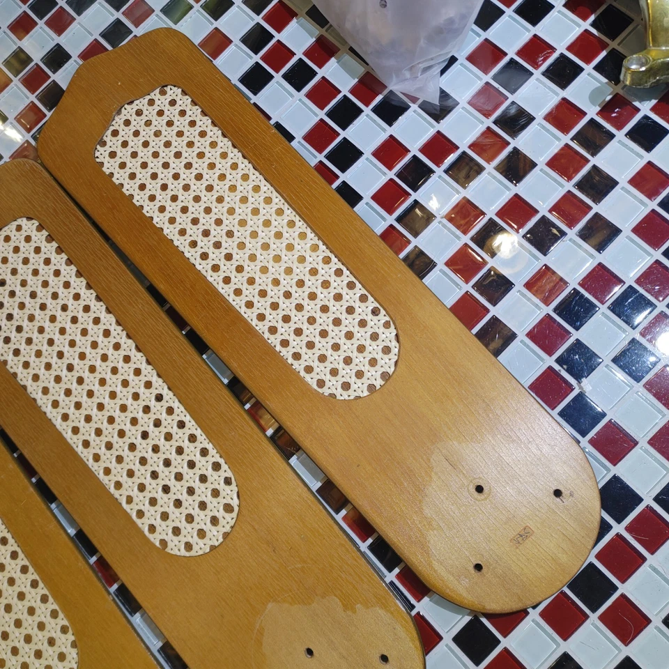 READ ~ Vtg Ceiling Fan Blades Cane Wood Caning Inset Wicker Set Of 4 - Image 2 of 4