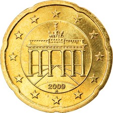 [#796621] GERMANY - FEDERAL REPUBLIC, 20 Euro Cent, 2009, Berlin, MS(63), Brass,