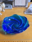Vintage Fenton 8”Glass  Blue Swirl Mid-Century Ashtray/Candy, Trinket Dish
