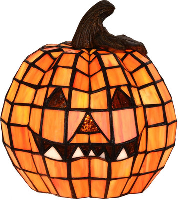 Tiffany Style Carved Pumpkin Stained Glass Table Lamp for Halloween Decor