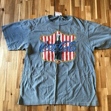Vintage 1995 Coca-Cola Red Stripe Shield T-Shirt Made in USA Size L