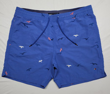 Tommy Hilfiger Board Shorts Bird Print Mens Medium Drawstring Embroidered Pocket
