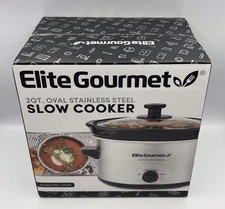 Elite Gourmet 2 Qt Electric Oval Slow Cooker, Adjustable Temp, Glass Lid & Crock
