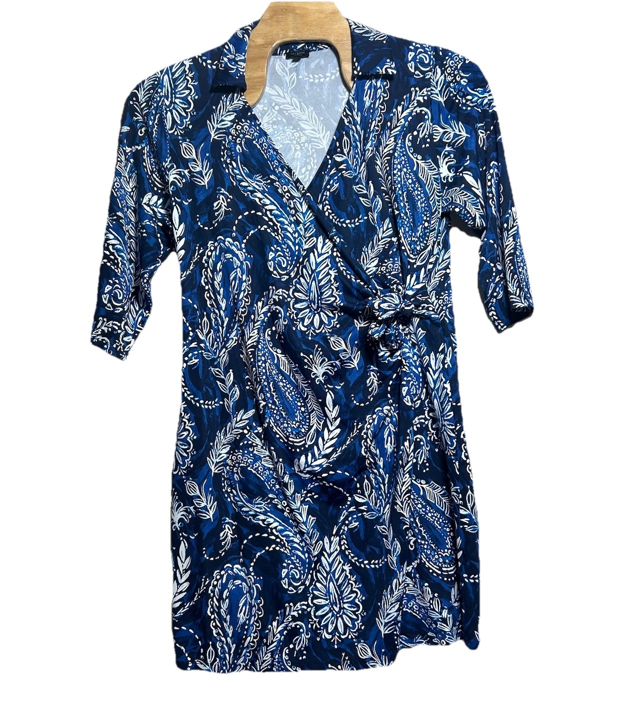 Talbots Plus Dress Womens 2X Blue Paisley Shirt Dress 3/4 Sleeve Stretch Nylon