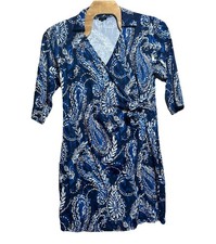 Talbots Plus Dress Womens 2X Blue Paisley Shirt Dress 3/4 Sleeve Stretch Nylon